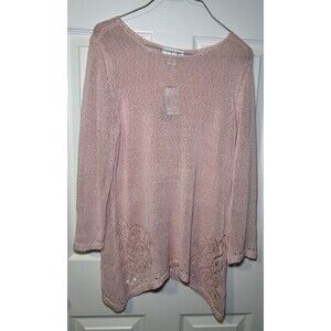 Christopher & Banks Women’s Long Sleeve Crochet Detail Sweater Light Pink Size M